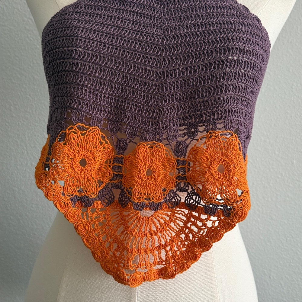 Zara Crochet Halter Top Purple Orange Floral Boho Festival Size S - Picture 3 of 8
